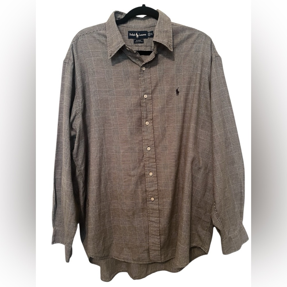 Ralph Lauren Blaire‎ Men’s XL Plaid Button Down Shirt Gray Black White Cotton